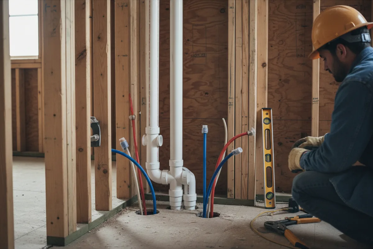 Drain and supply rough-in during Leak Detection in Richboro